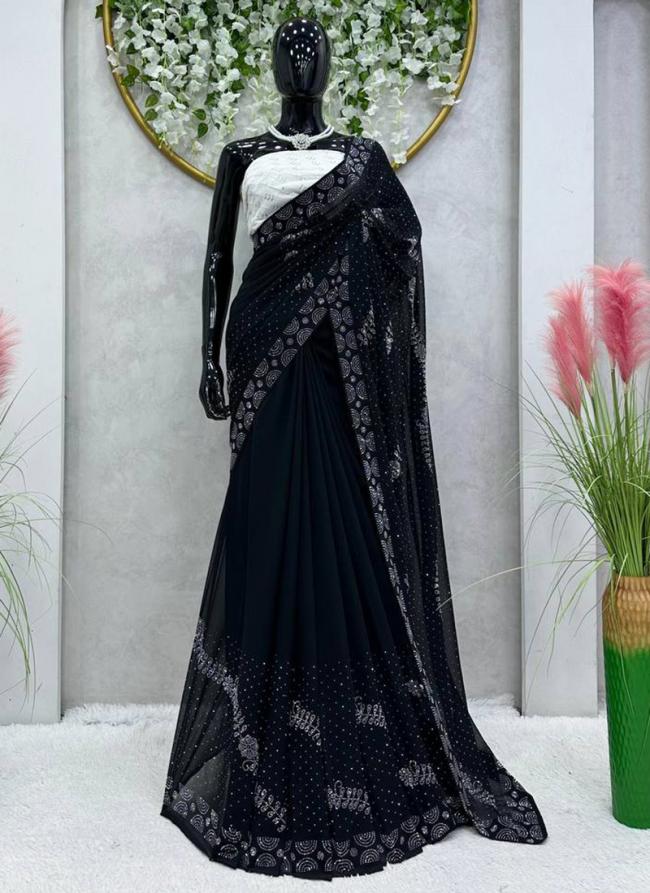 Georgette Black Party Wear Sequins Work Saree